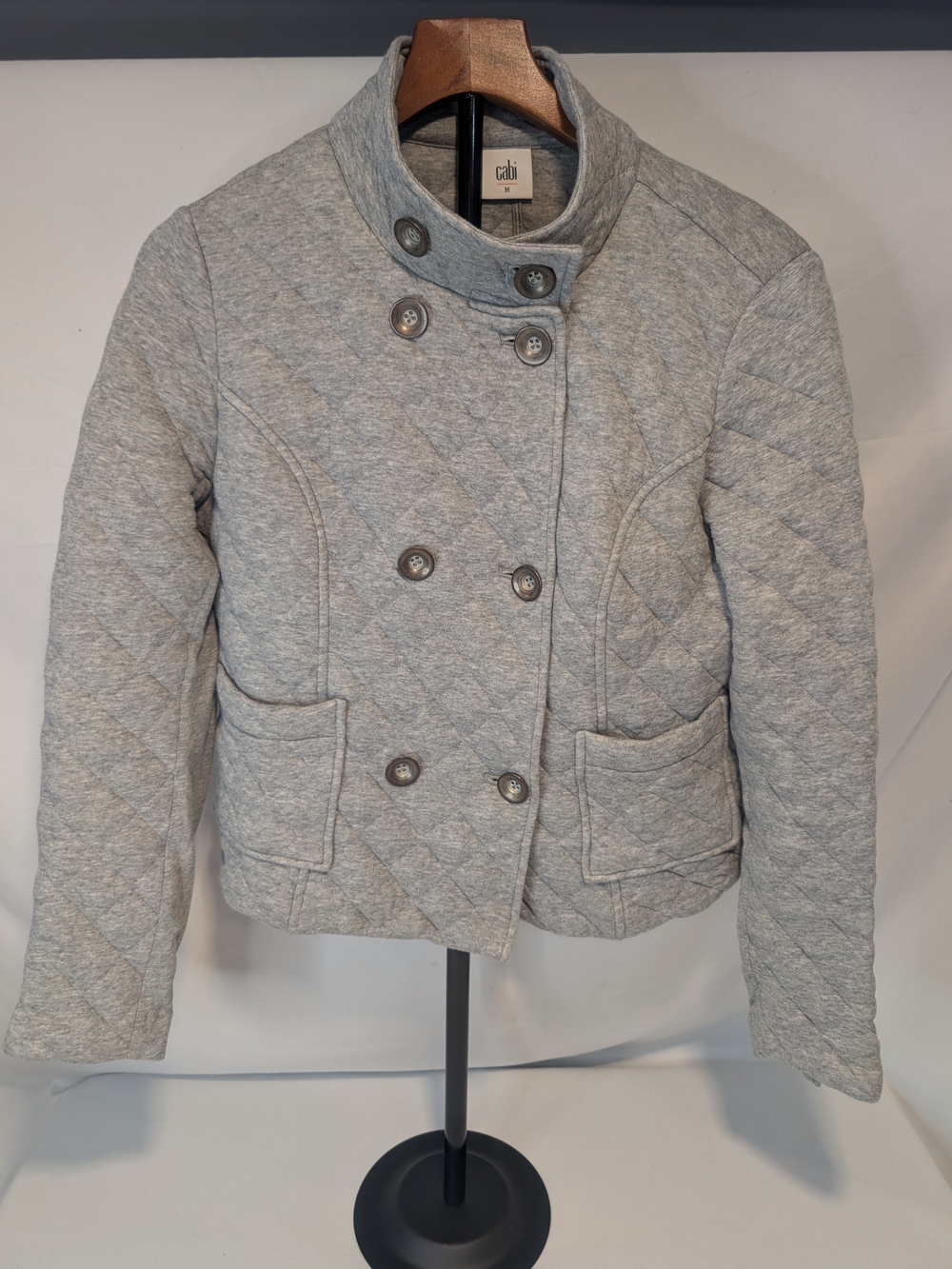 Cabi Quilted Light Gray Double-Breasted Jacket Women's Medium